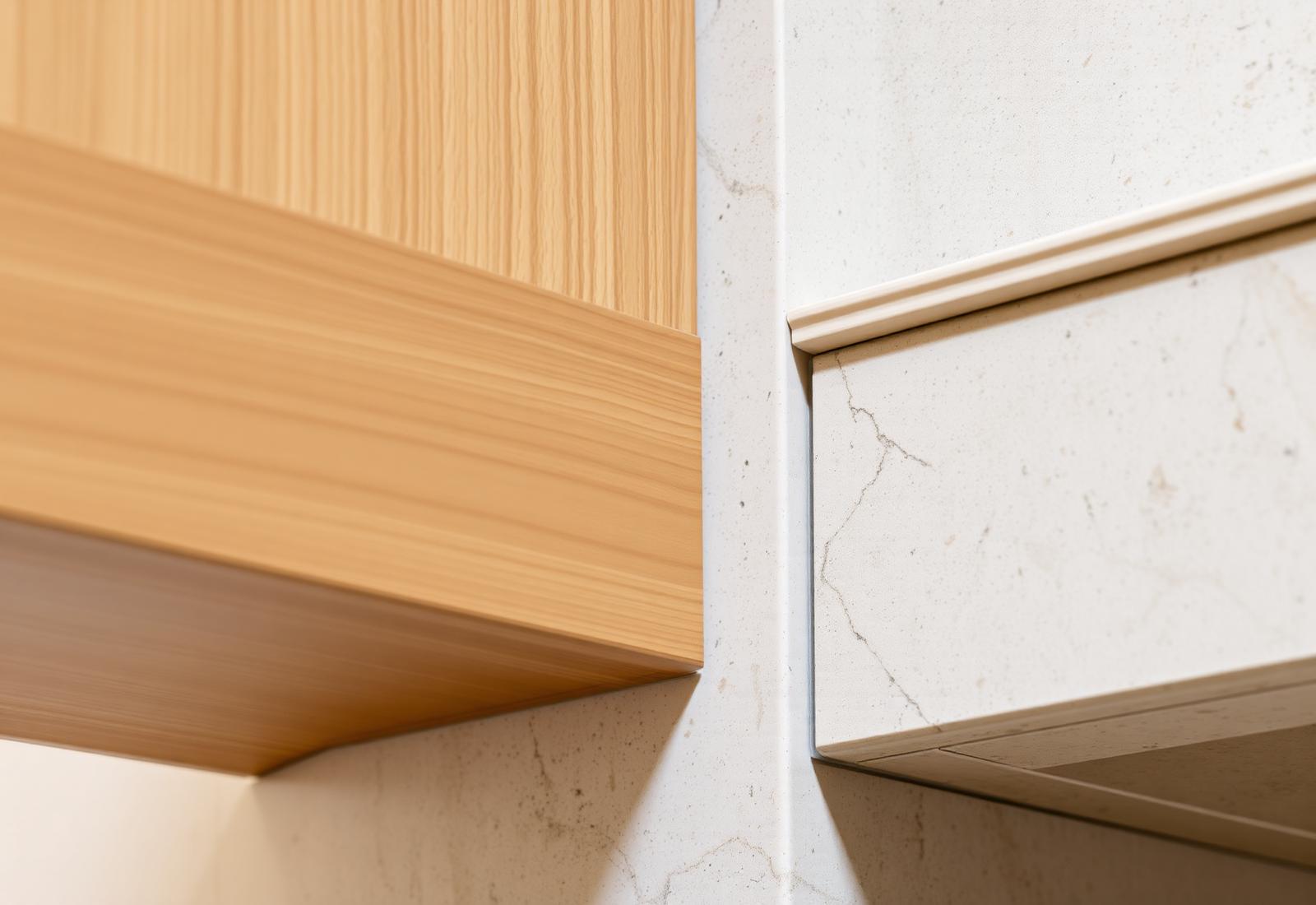 Oak joinery meeting travertine stone